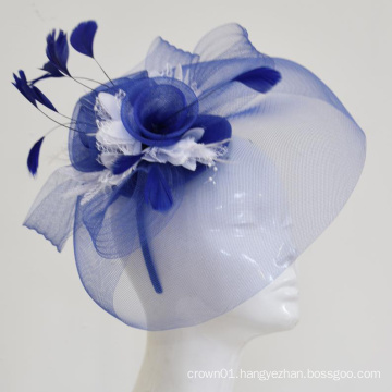 Caprilite Big Royal Blue and White Fascinator Hat Veil Net Hair Clip Ascot Derby Races Wedding Headband Feather Flower